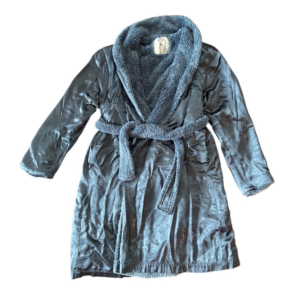 Little Giraffe Luxe Bathrobe Kids Youth 2 Steel Blue Satin Chenille 6-8yrs
